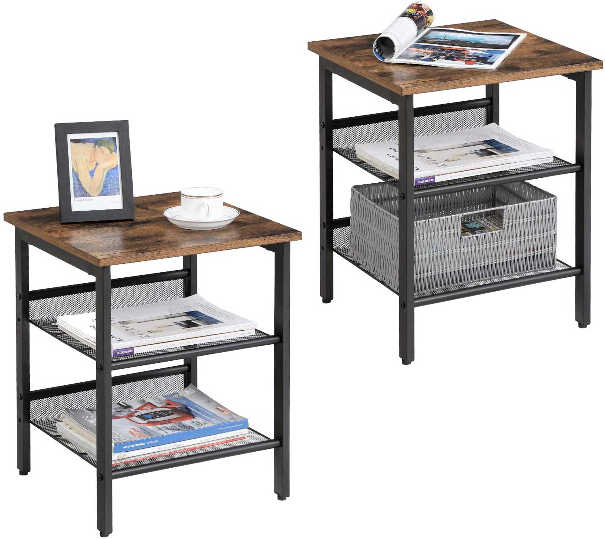 Set de 2 tables d'appoint Brad 40x40 2 tablettes - brun rustique/noir - Image 11