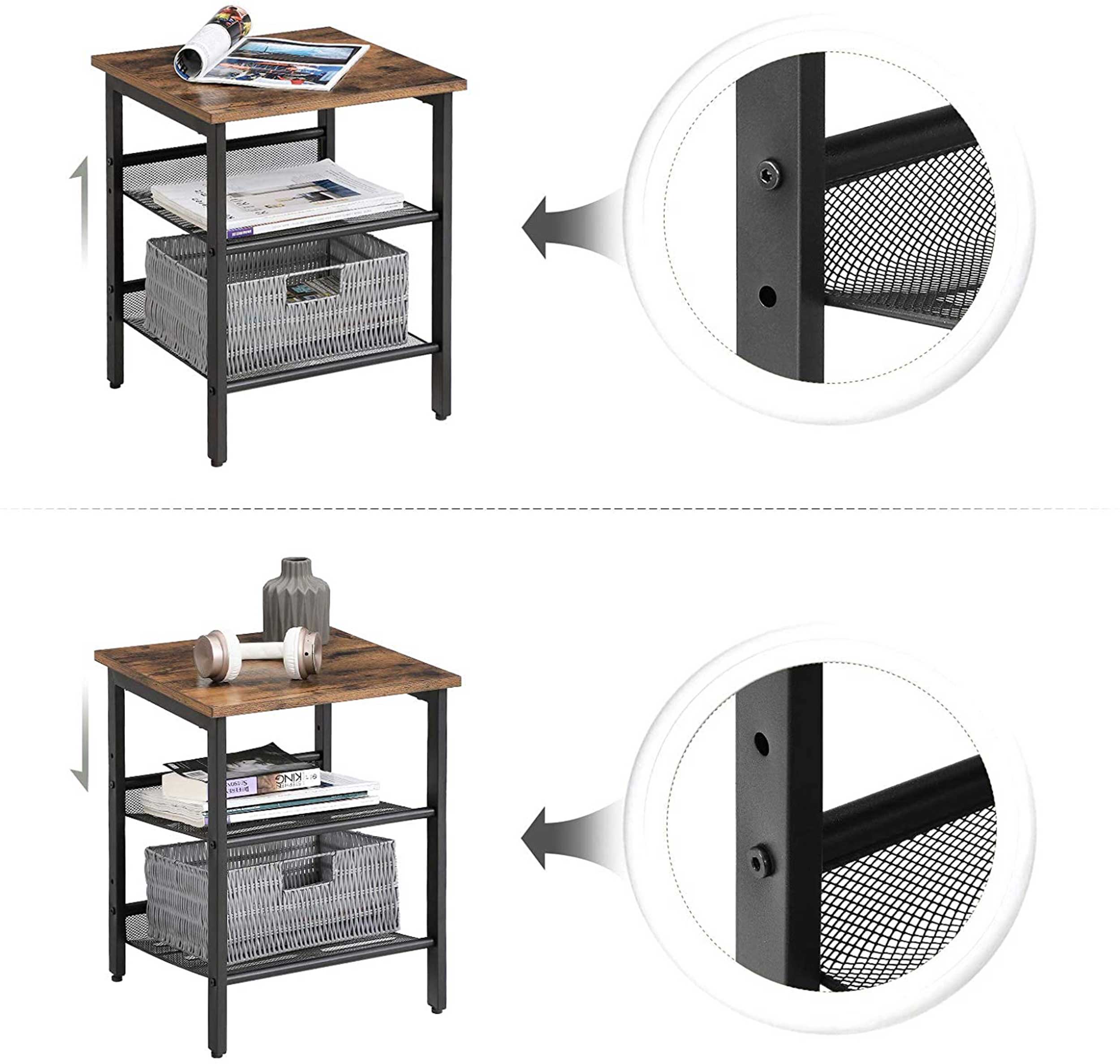 Set de 2 tables d'appoint Brad 40x40 2 tablettes - brun rustique/noir - Image 3