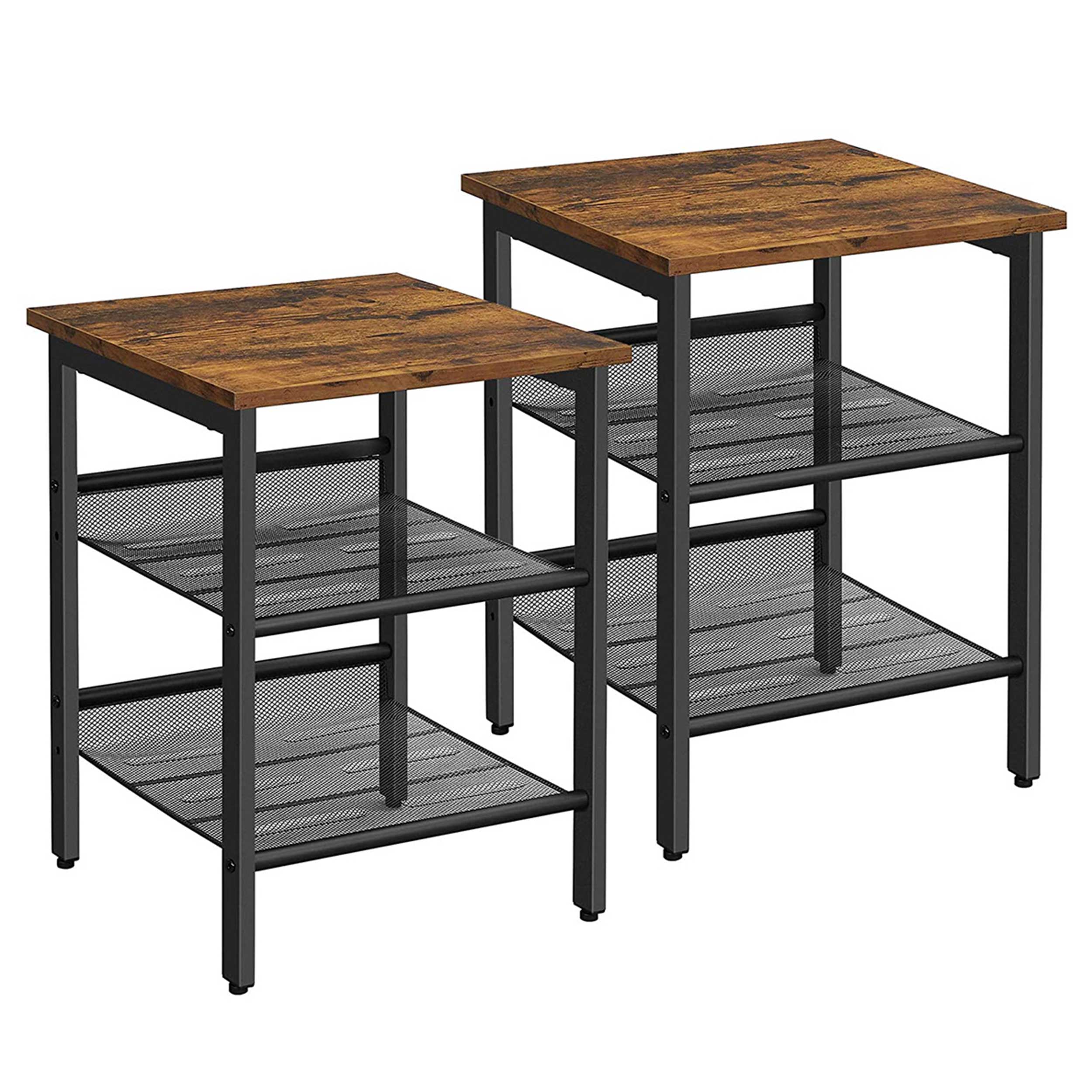 Set de 2 tables d'appoint Brad 40x40 2 tablettes - brun rustique/noir - Image 6