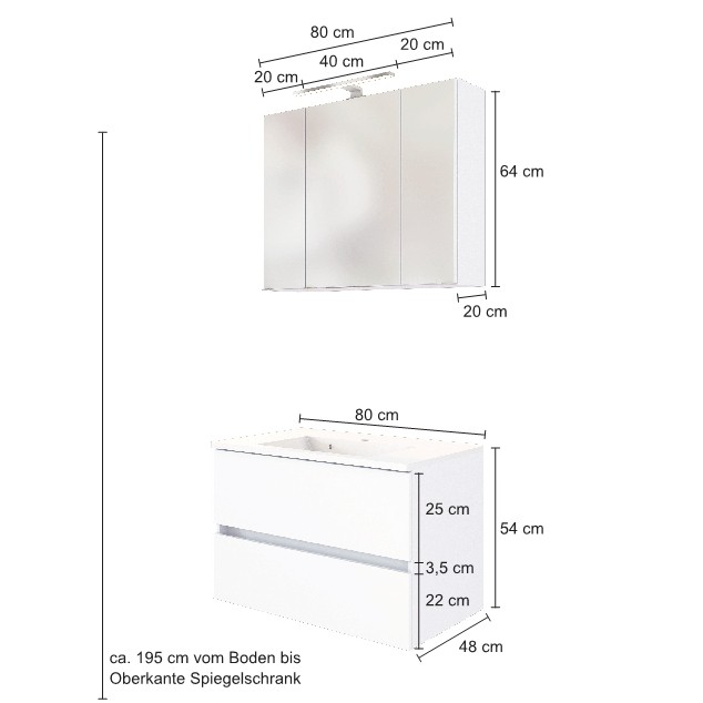 Set meuble lavabo Brama 80cm - blanc - Image 4