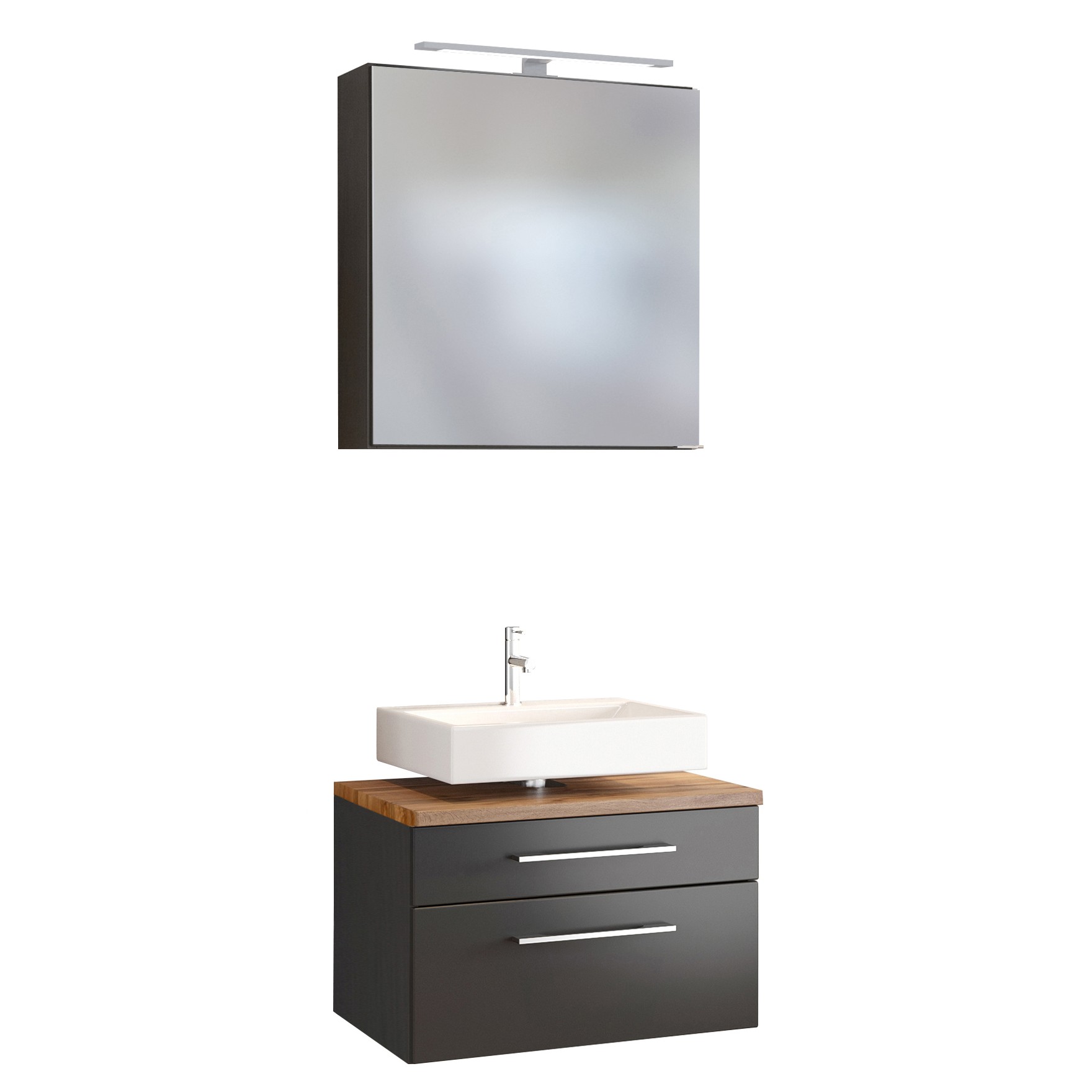 Set meuble sous lavabo & armoire de toilette Dasa 60cm - graphite/gris mat