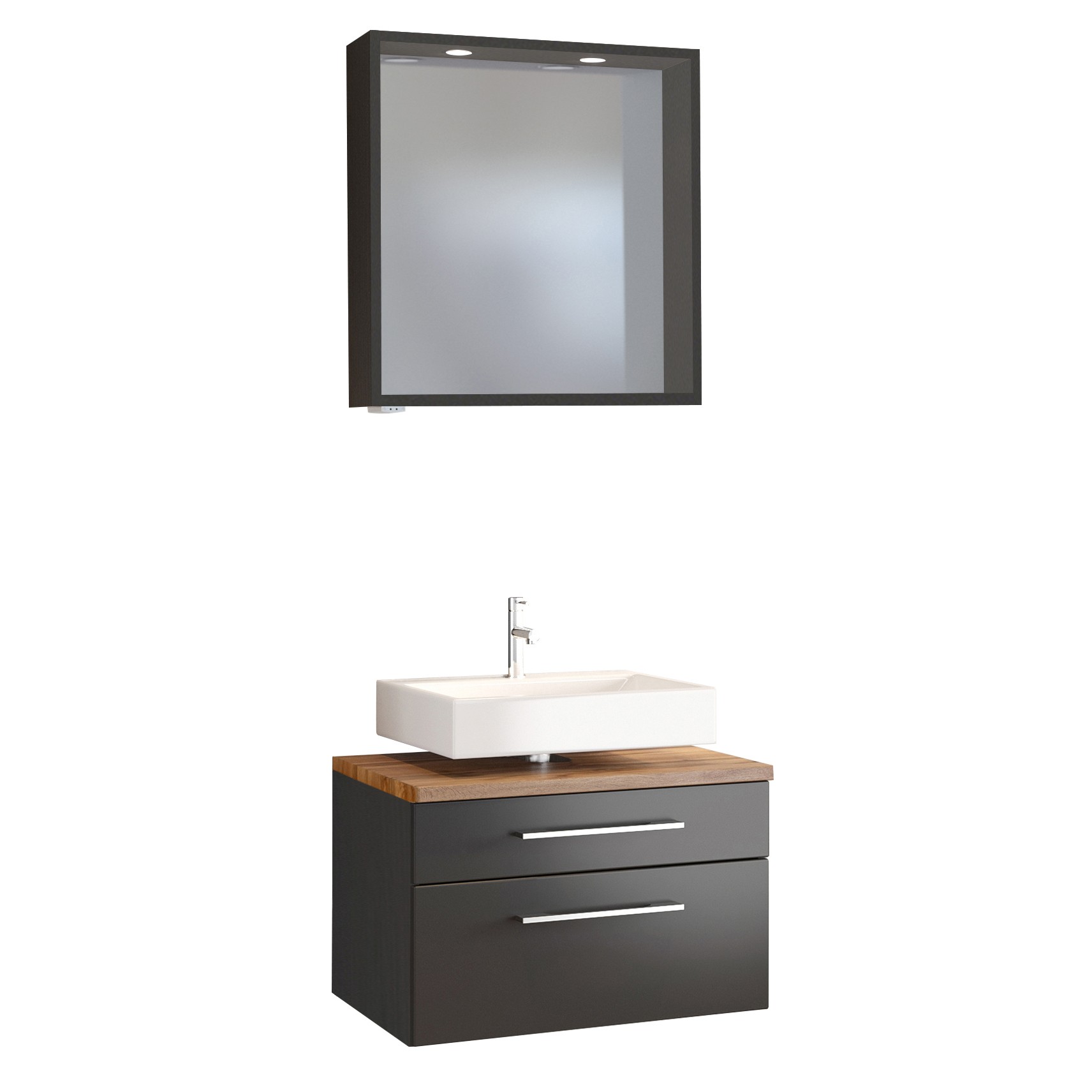 Set meuble sous lavabo & panneau miroir Dasa 60cm - graphite/gris mat