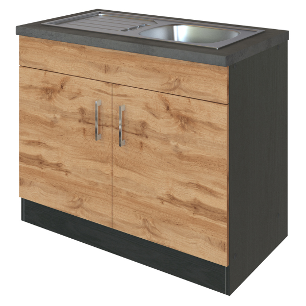 Sous-évier Sorrella 100cm 2 portes - chêne/graphite - Image 12