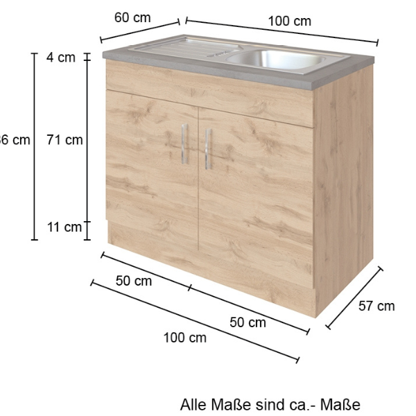 Sous-évier Sorrella 100cm 2 portes - chêne/graphite - Image 6