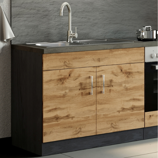 Sous-évier Sorrella 100cm 2 portes - chêne/graphite