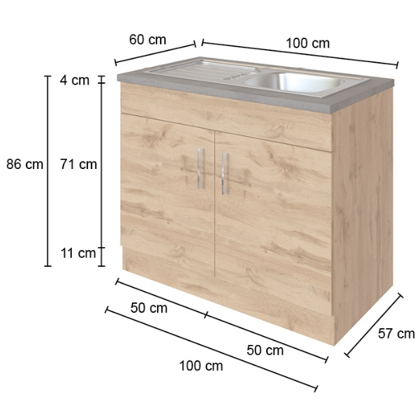 Sous-évier Sorrella 110cm 2 portes - anthracite/chêne - Image 5