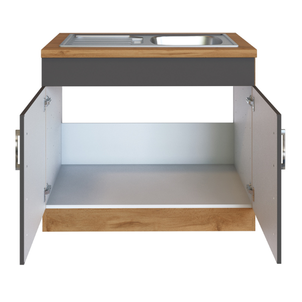 Sous-évier Sorrella 110cm 2 portes - anthracite/chêne - Image 9