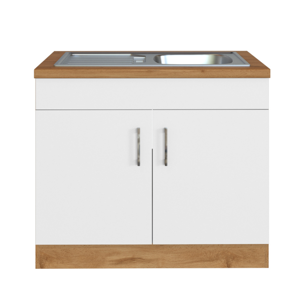 Sous-évier Sorrella 110cm 2 portes - blanc/chêne - Image 11