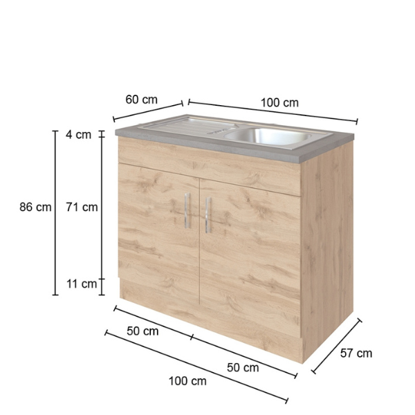 Sous-évier Sorrella 110cm 2 portes - blanc/chêne - Image 6