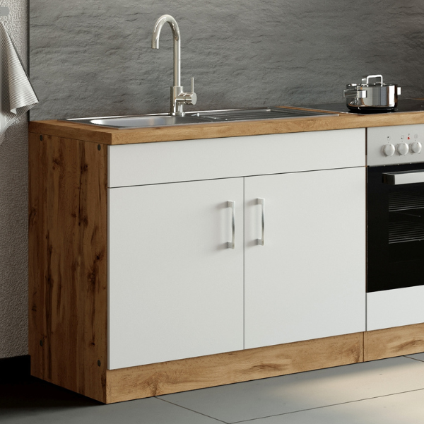 Sous-évier Sorrella 110cm 2 portes - blanc/chêne - Image 1