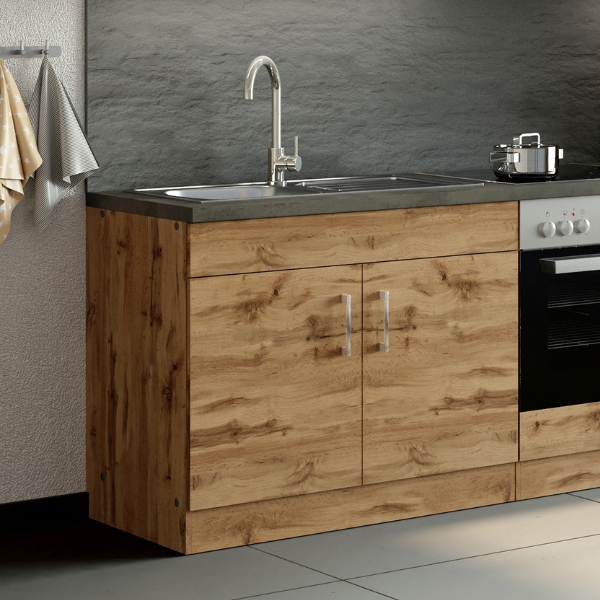 Sous-évier Sorrella 110cm 2 portes - chêne/béton - Image 1