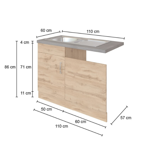 Sous-évier Sorrella 110cm pour lave-vaisselle 1 porte - anthracite/chêne - Image 6