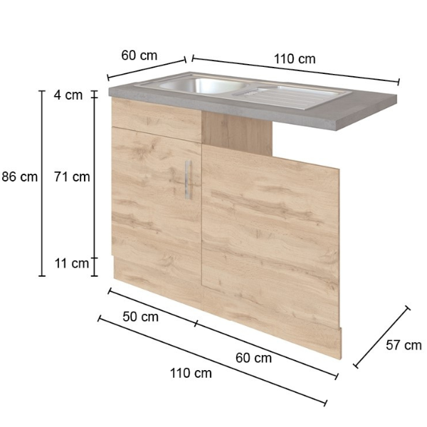 Sous-évier Sorrella 110cm pour lave-vaisselle 1 porte - chêne/béton - Image 6