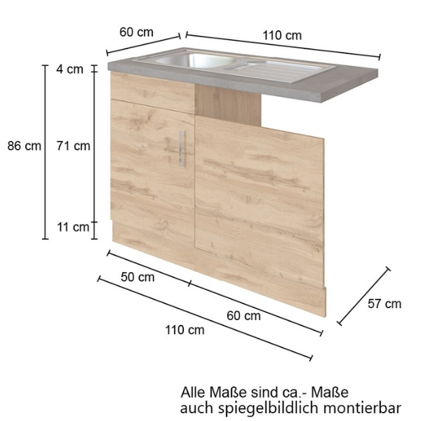 Sous-évier Sorrella 110cm pour lave-vaisselle 1 porte - chêne/graphite - Image 4