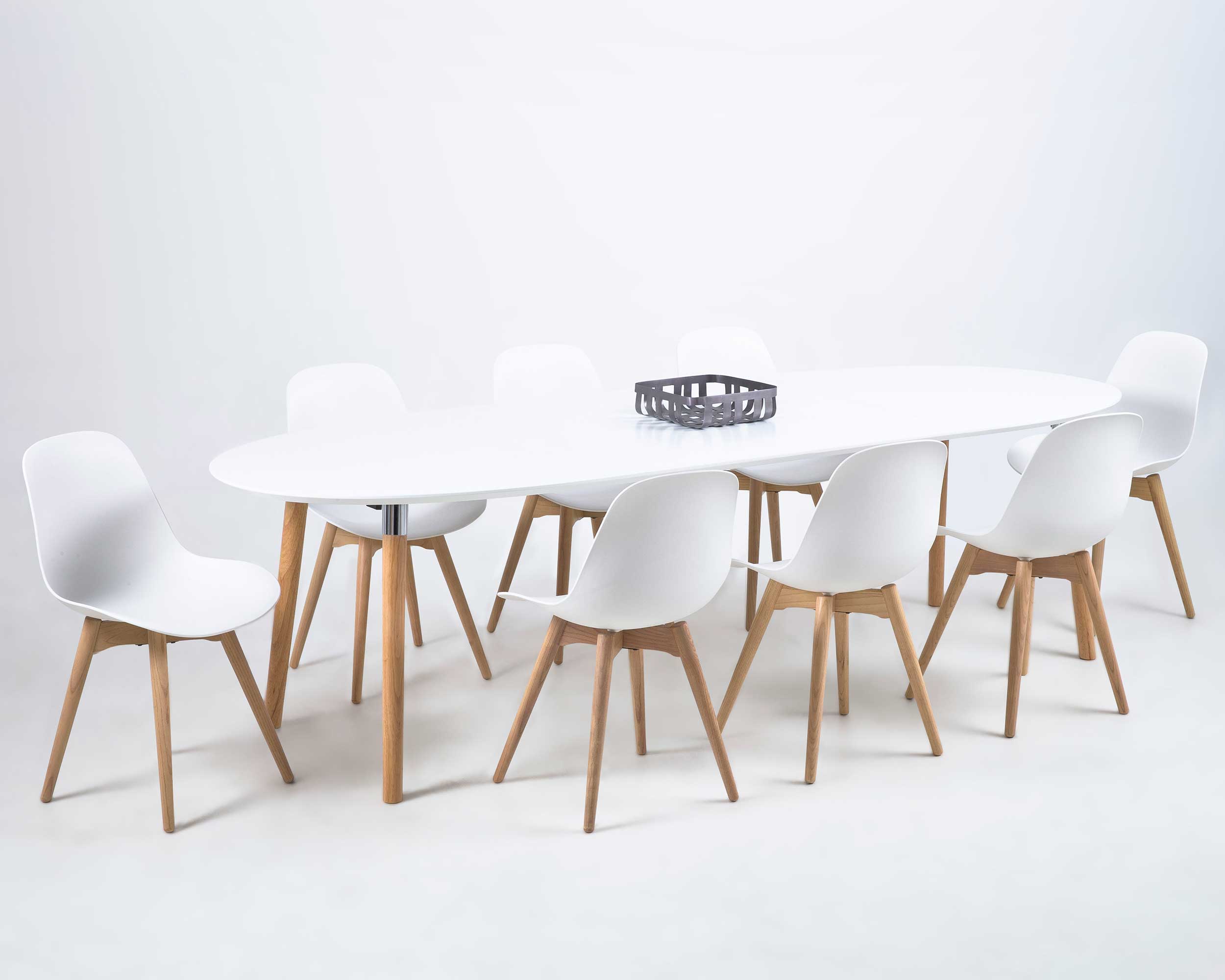 Table à manger extensible Berge 170/270x100 - blanc/chêne - Image 7