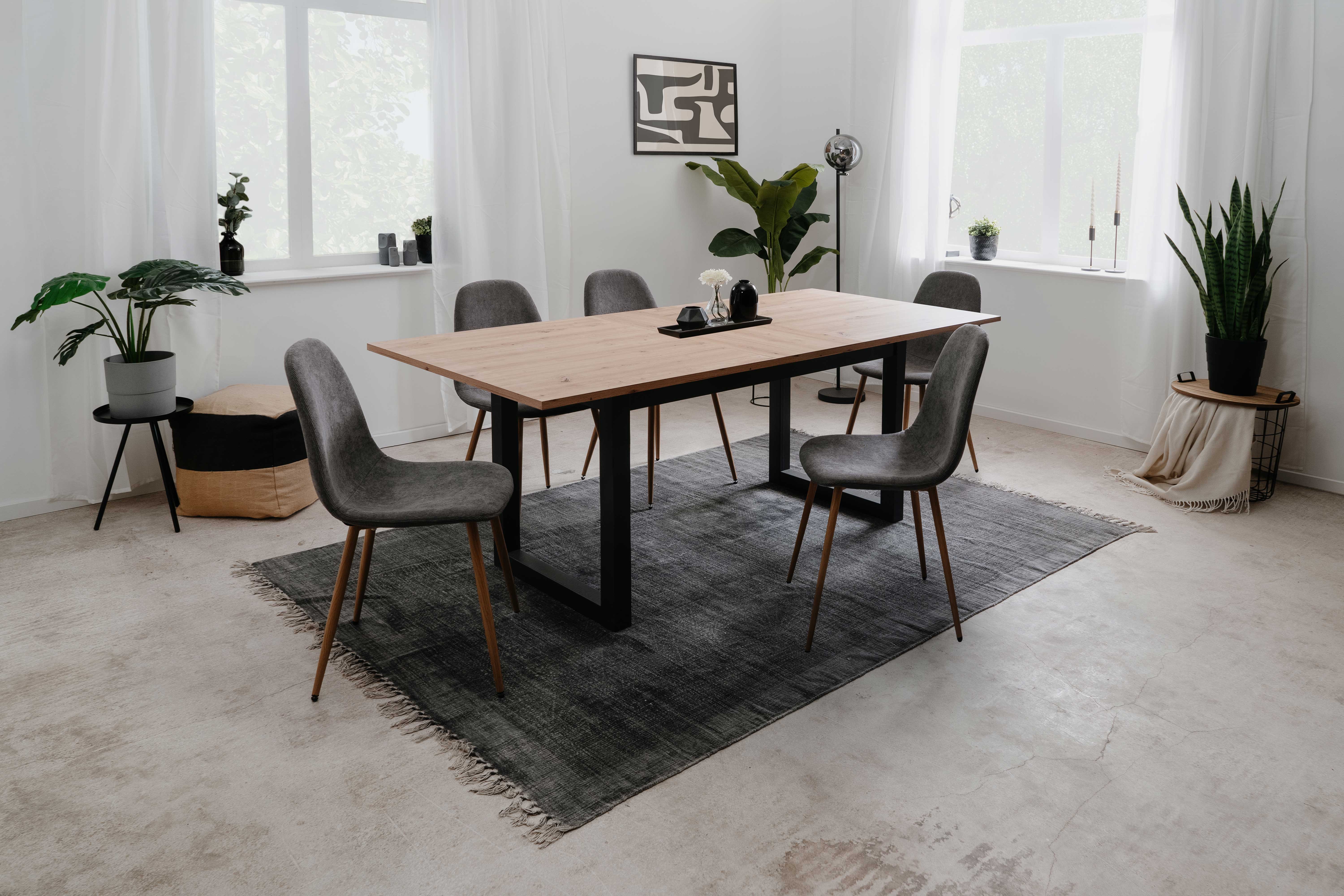 Table à manger extensible Damon 160/200x90 - chêne artisan/anthracite - Image 8