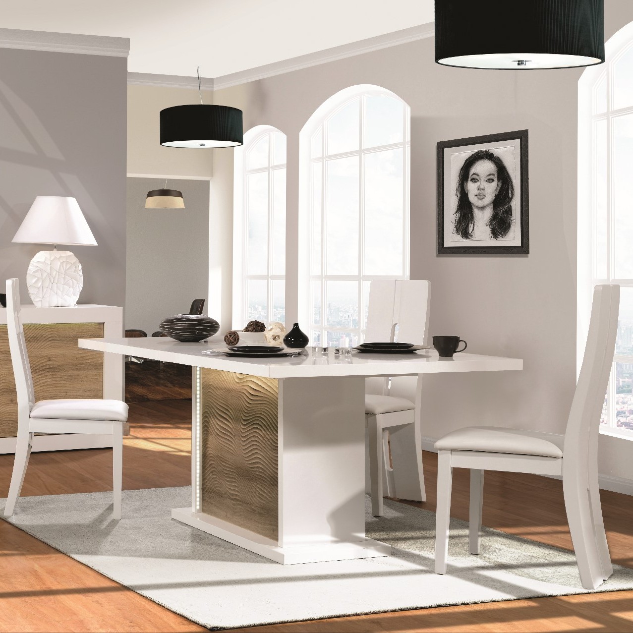 Table à manger extensible Kaia 180/225x100 - blanc brillant/chêne