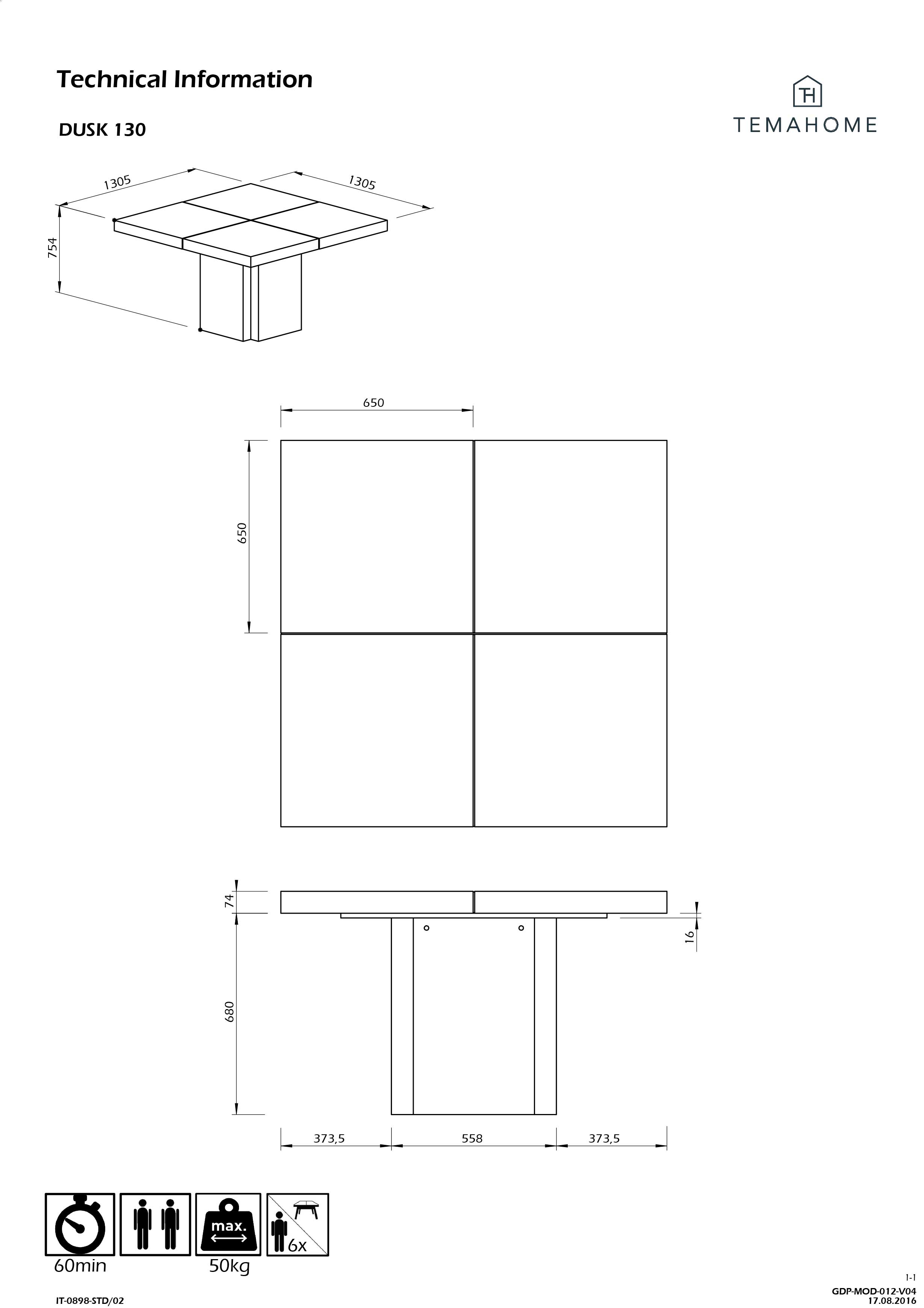 Table à manger Mundus 130 x 130 cm - placage chocolat - Image 2
