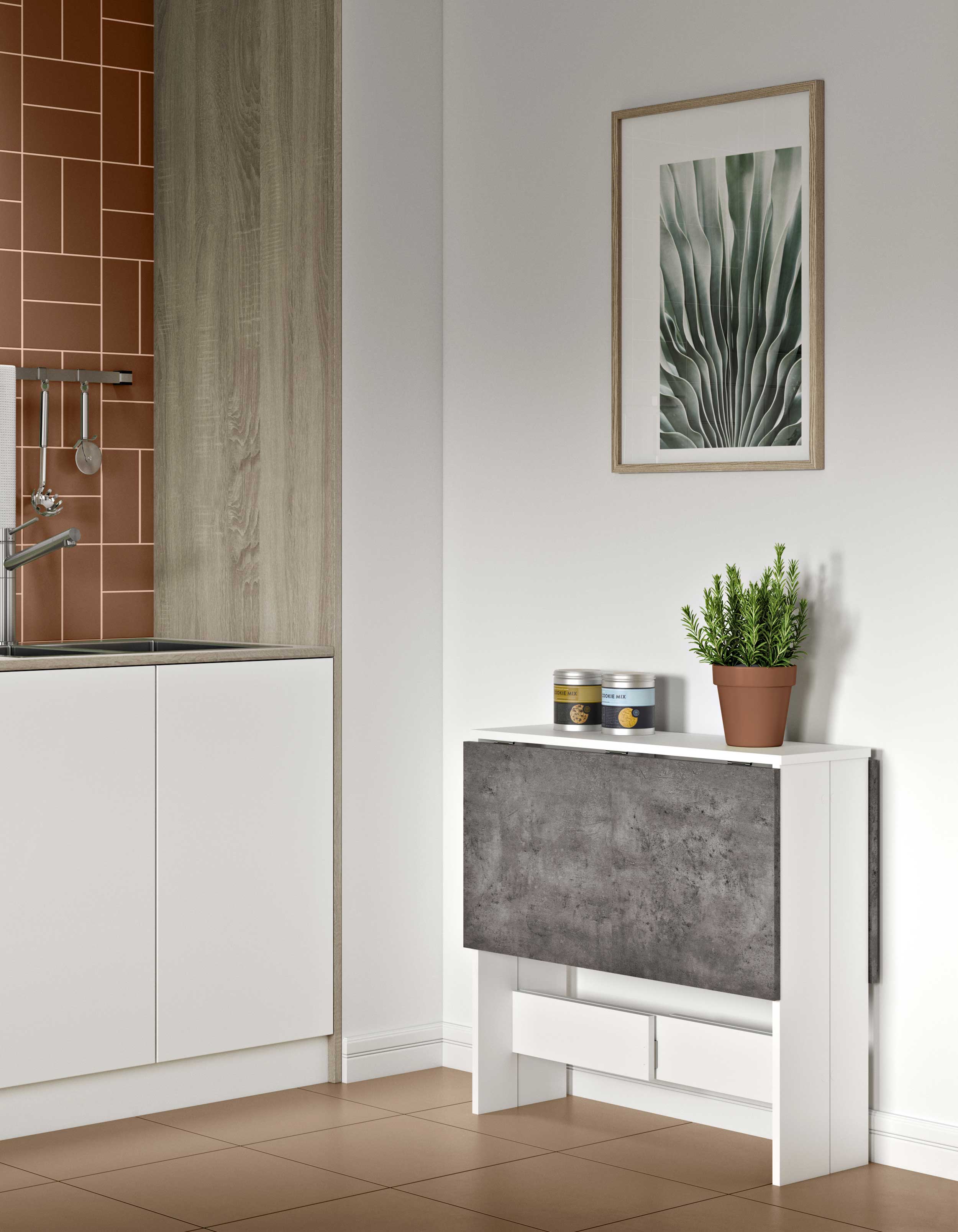 Table à manger pliable Papillon - blanc/béton - Image 7