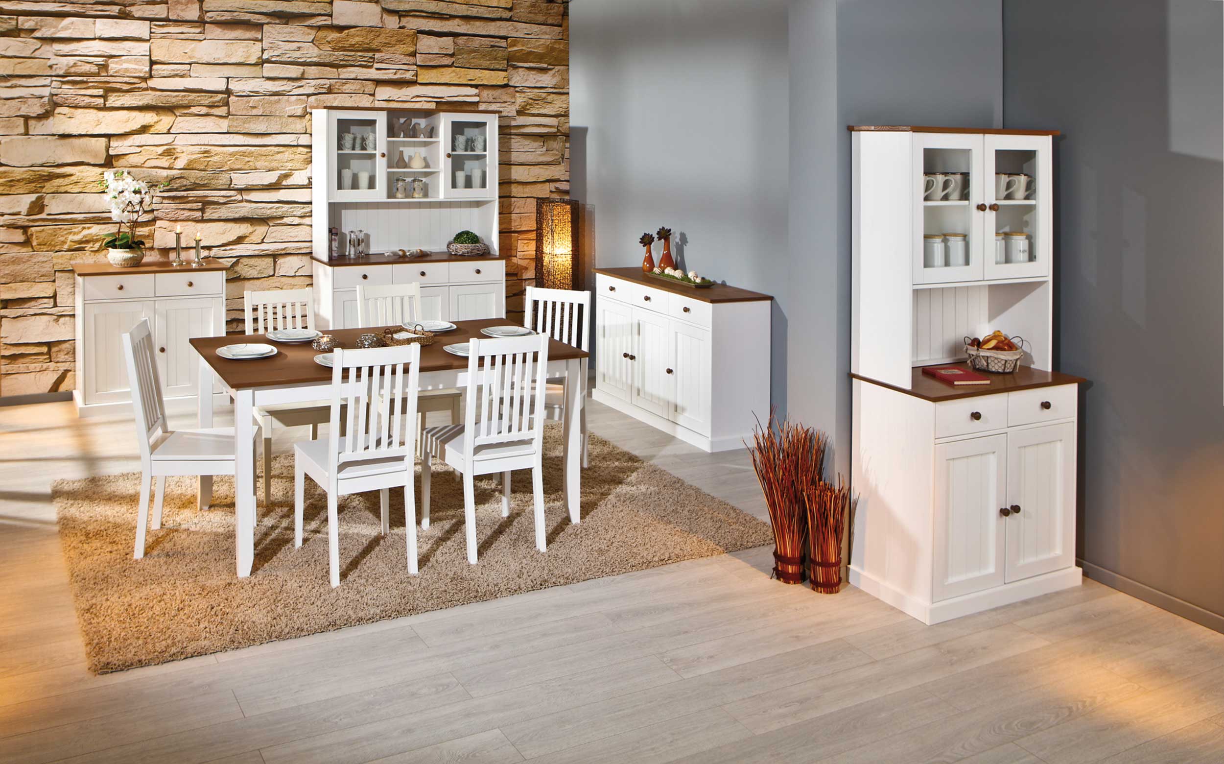 Table à manger Westerland 160x90cm rurale - blanc/brun - Image 9