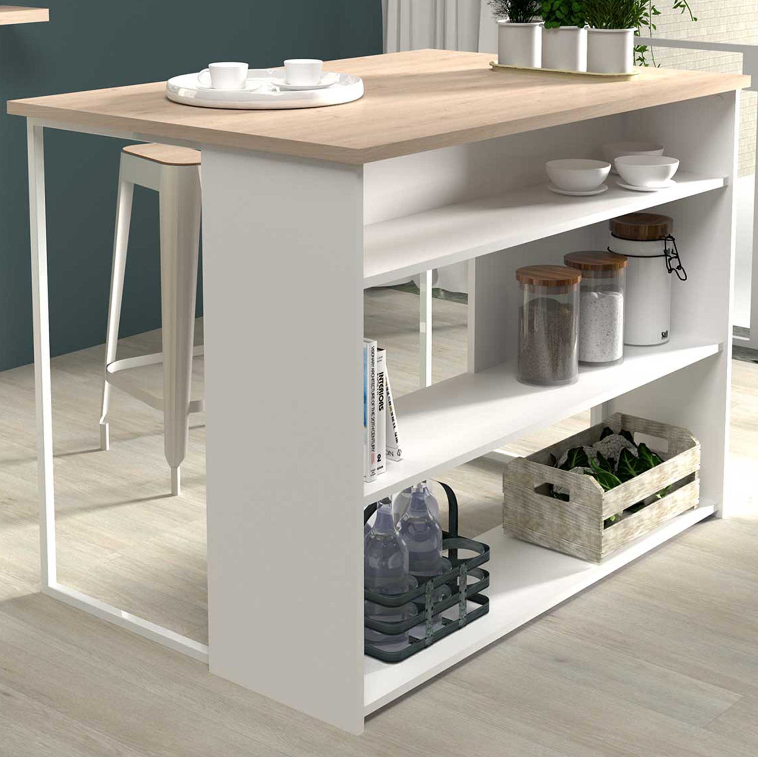 Table bar & ilôt de cuisine Slam 116cm - blanc/chêne