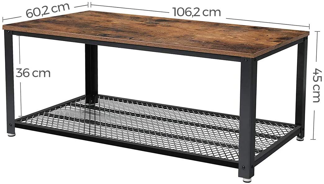 Table basse Bill 106x60 1 tablette - brun rustique/noir - Image 2