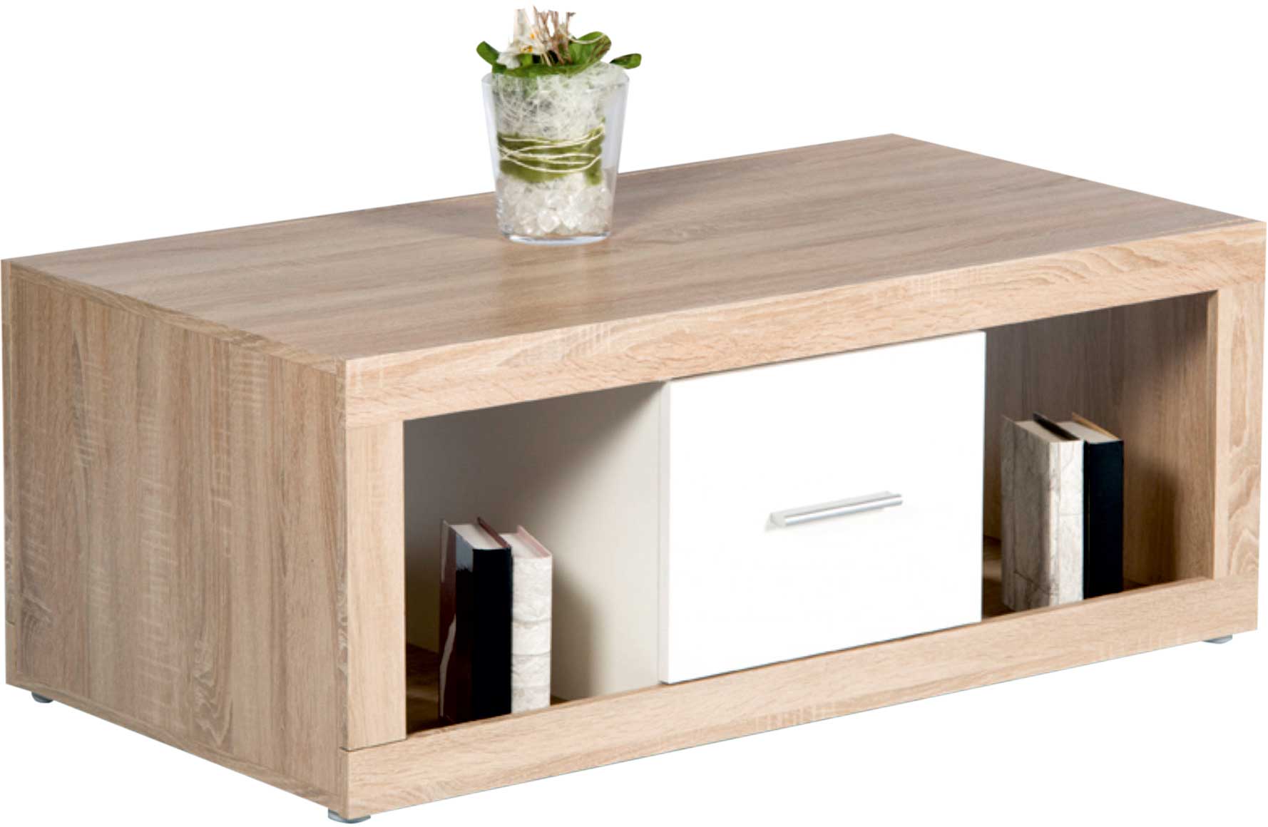 Table basse Brekalo 115cm avec 2 tiroirs - chêne/blanc - Image 1