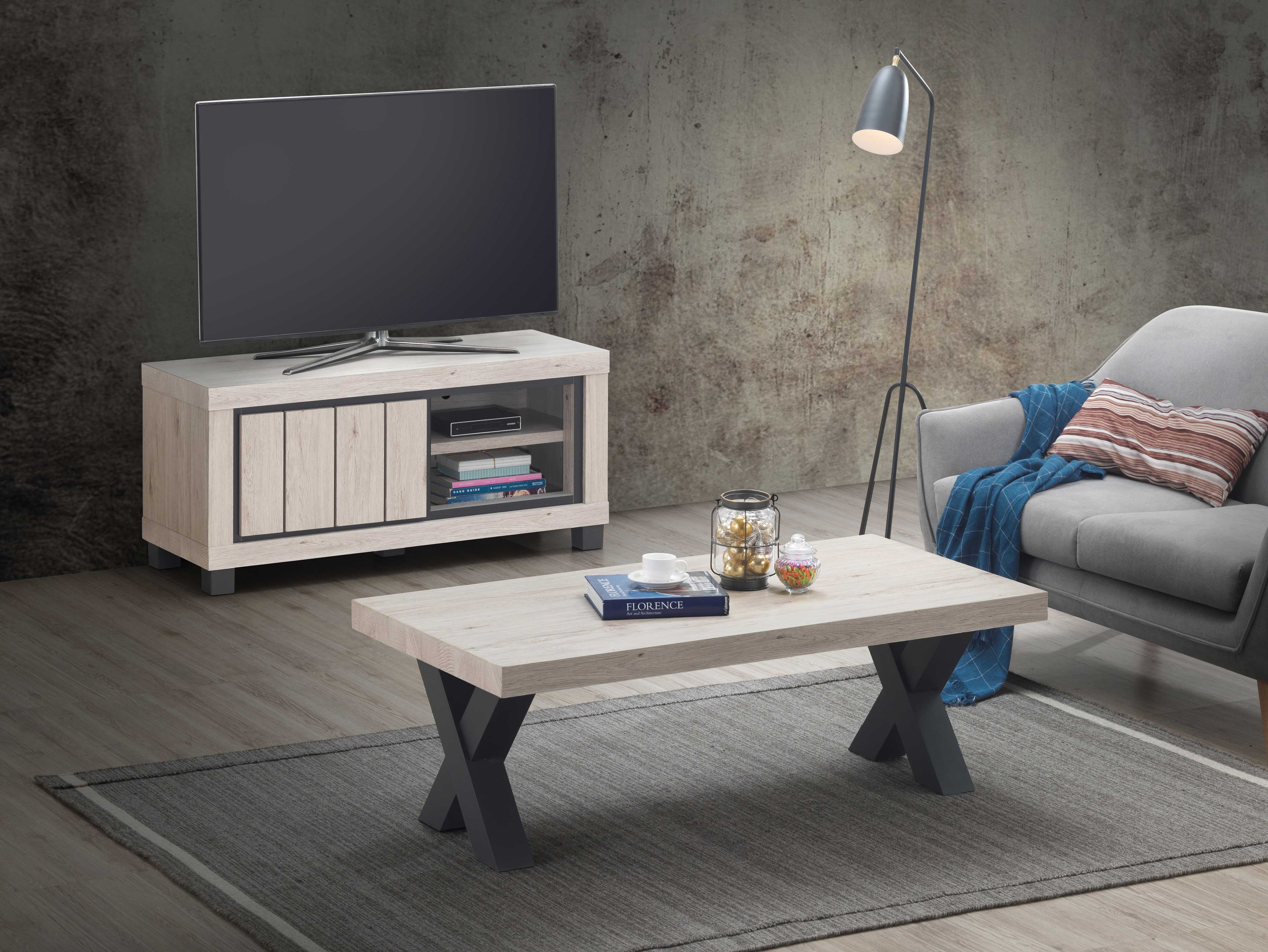 Table basse Elke 130x65 avec pieds croisés - chêne/noir - Image 4