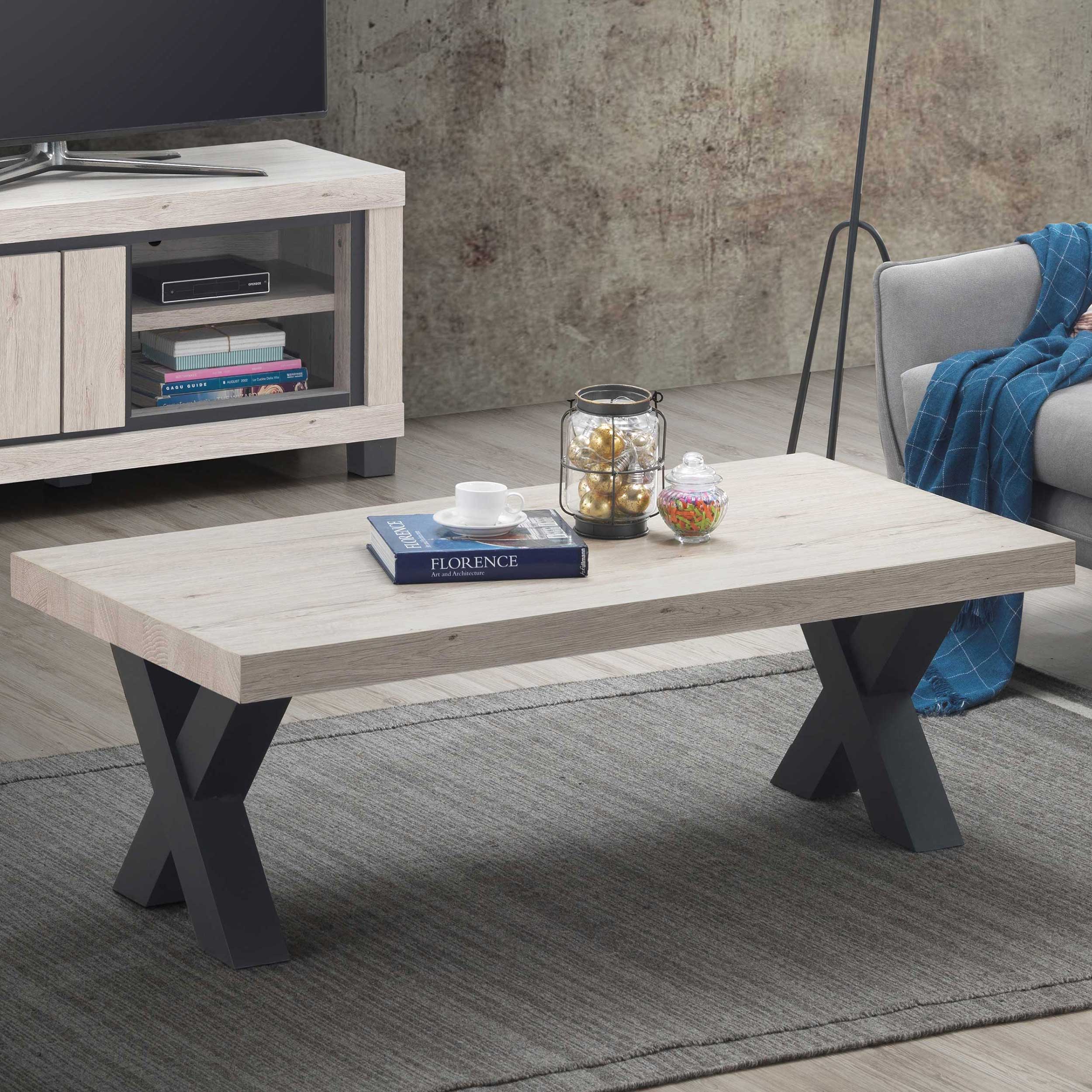 Table basse Elke 130x65 avec pieds croisés - chêne/noir