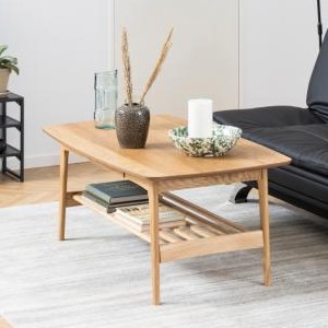 Table basse Emma avec tiroir et étagère - chêne