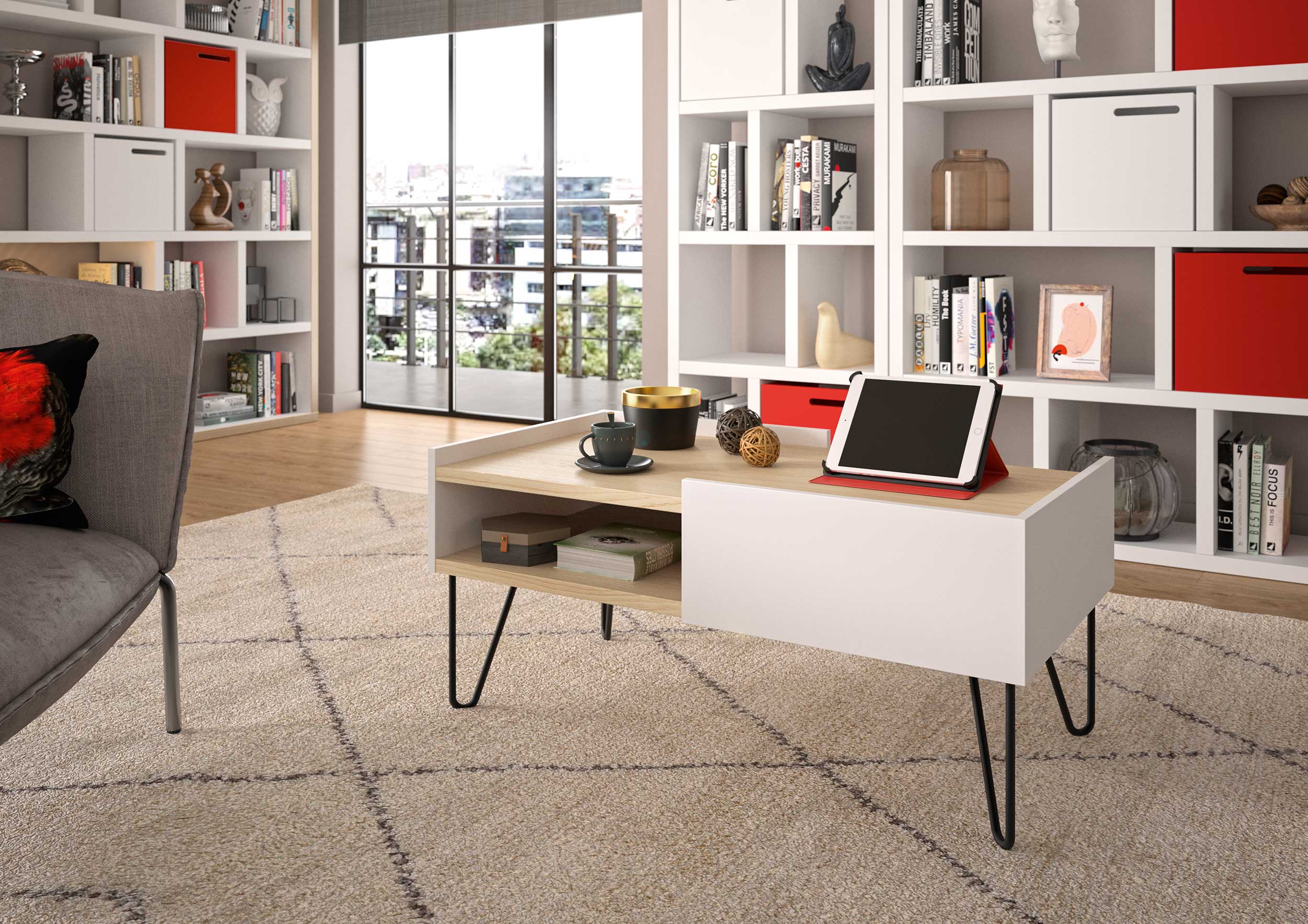 Table basse Nina 110cm - chêne/blanc - Image 2