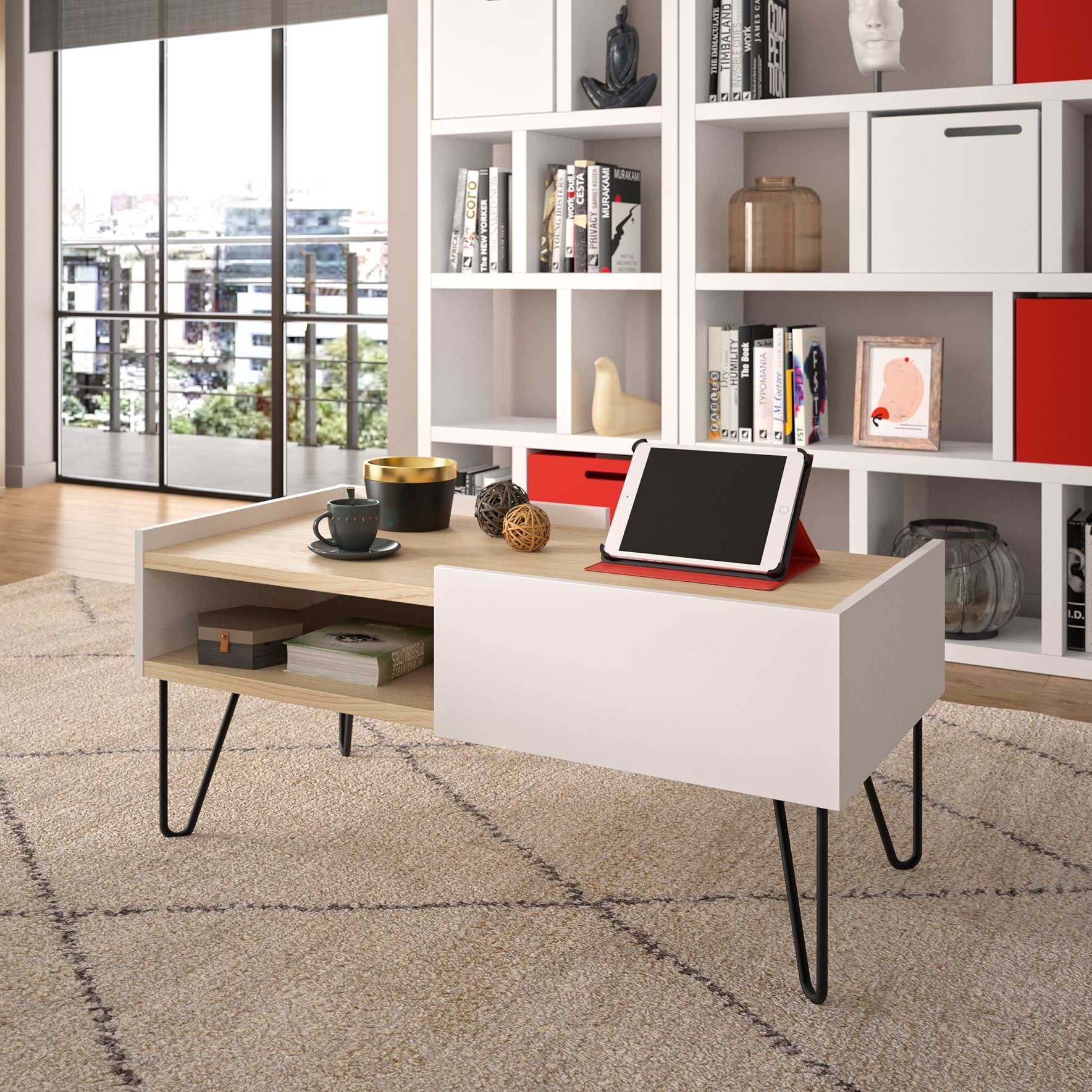 Table basse Nina 110cm - chêne/blanc - Image 1