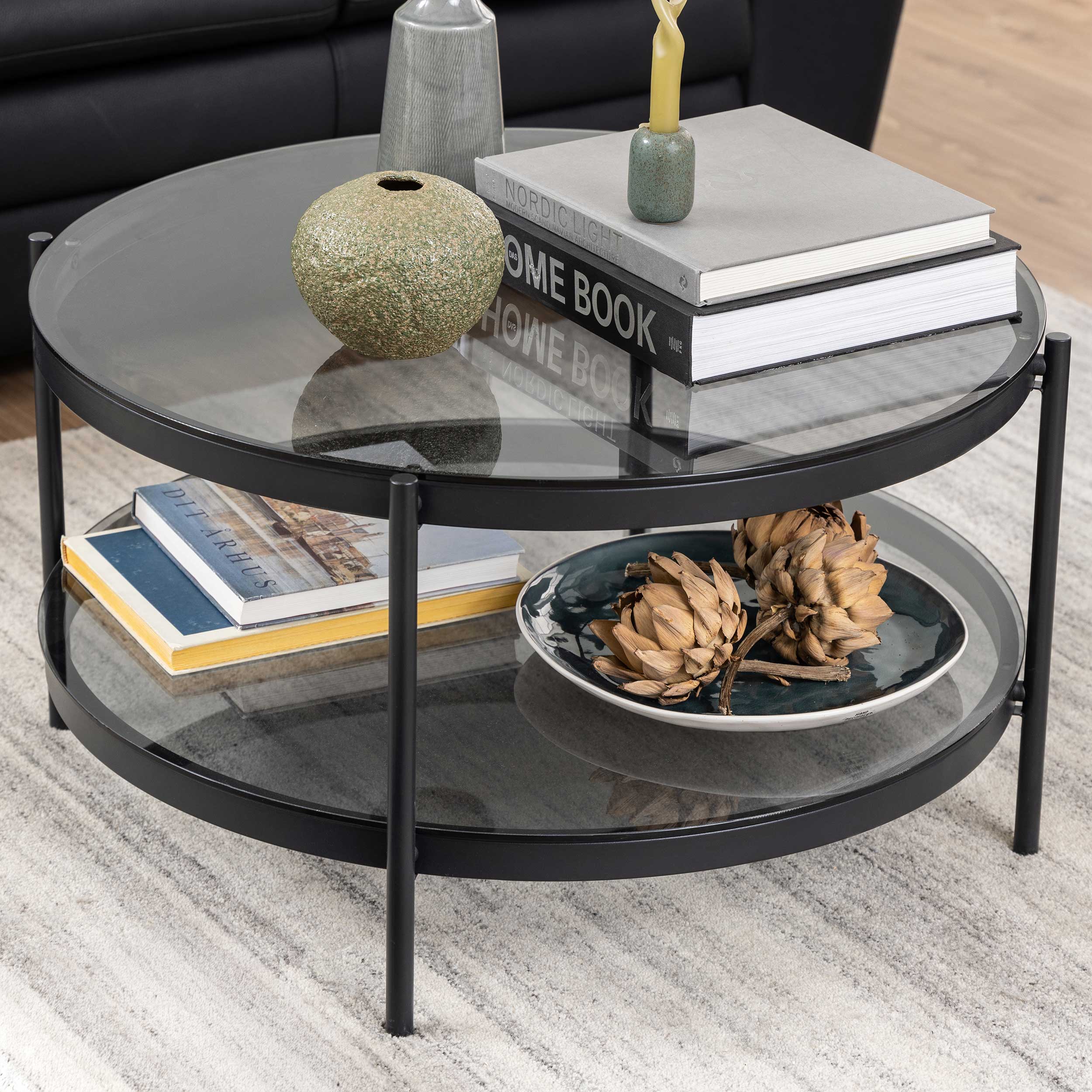 Table basse Paul avec plateau en verre ø75 - noir - Image 1