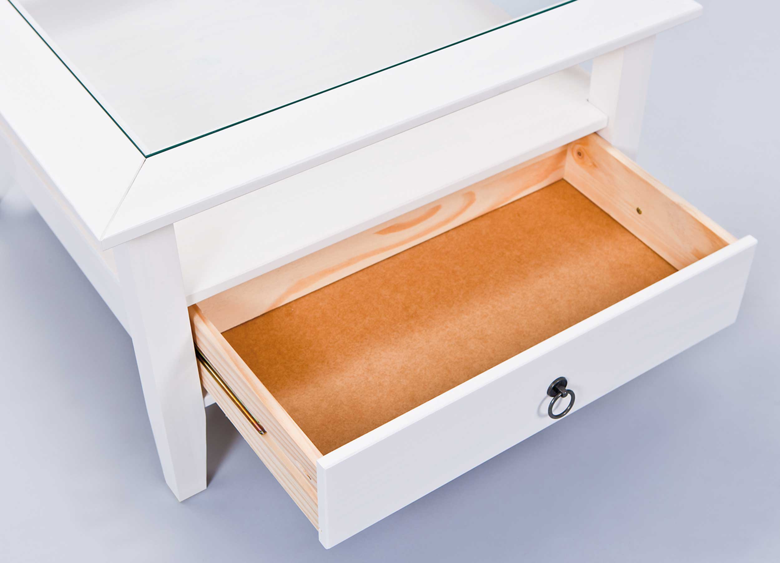 Table basse Provence 75x75 avec 1 tiroir pin massif - blanc - Image 7