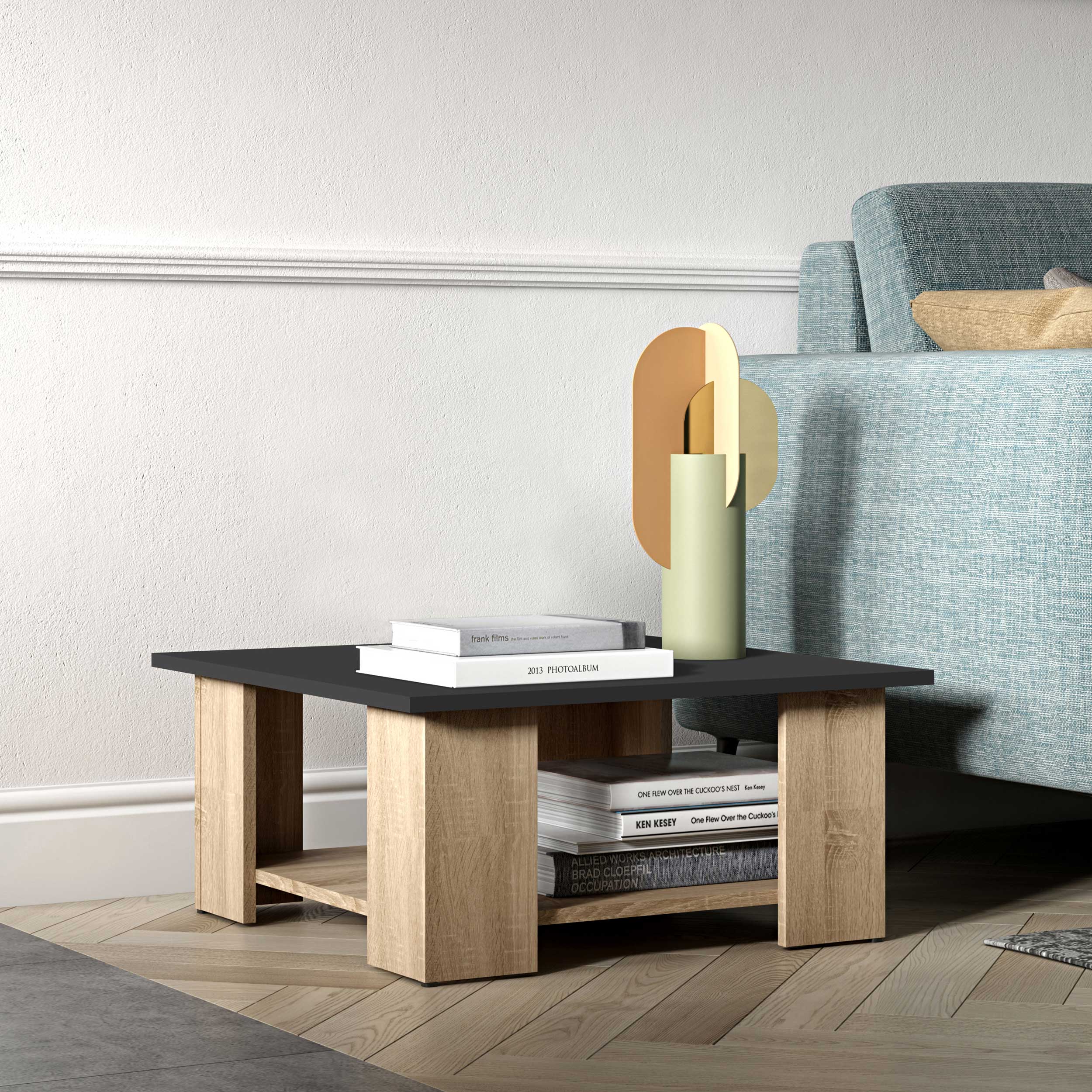 Table basse Sames 67x67 - noir/chêne