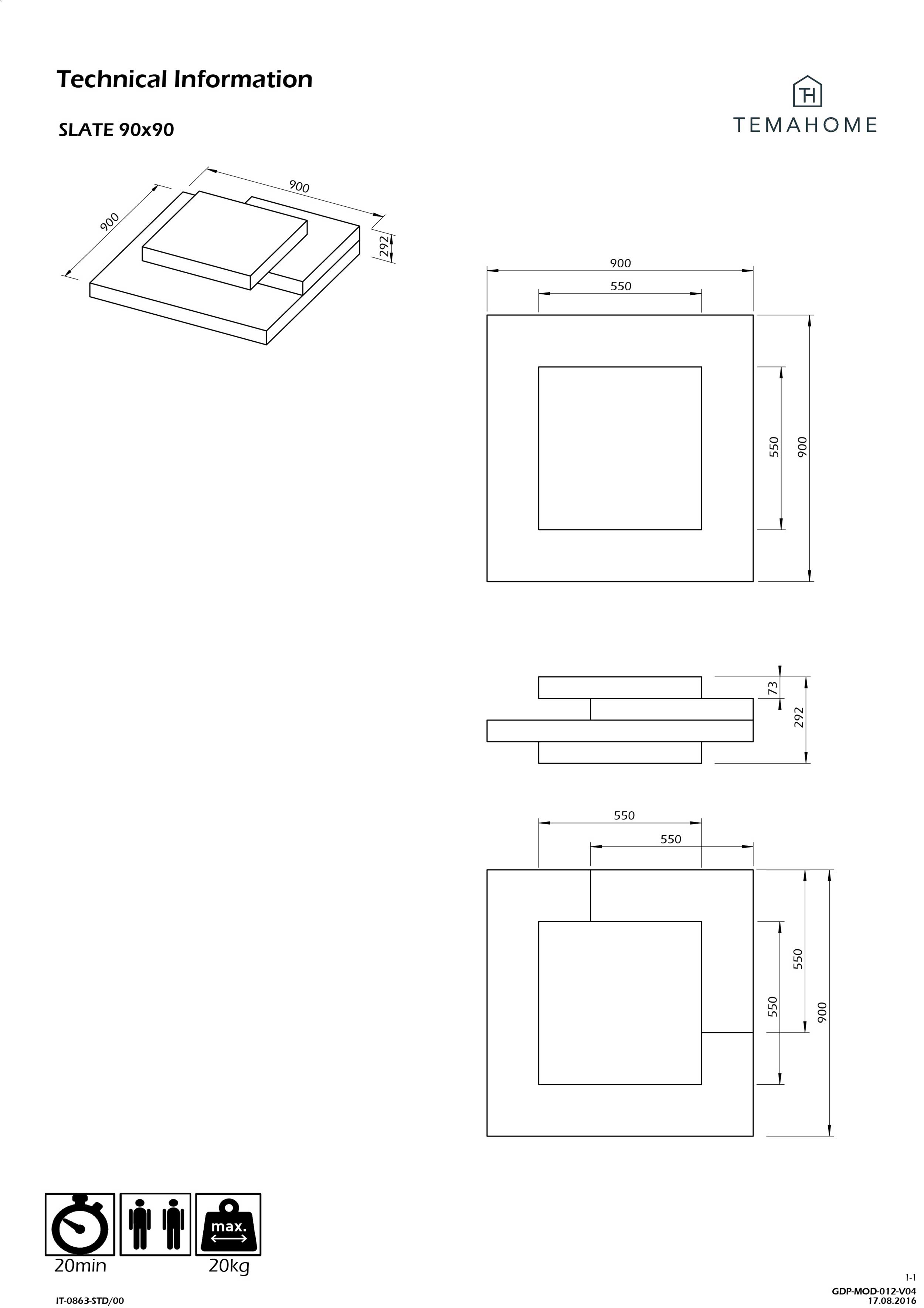 Table basse Slato 90x90 à 3 niveaux - béton/blanc - Image 2