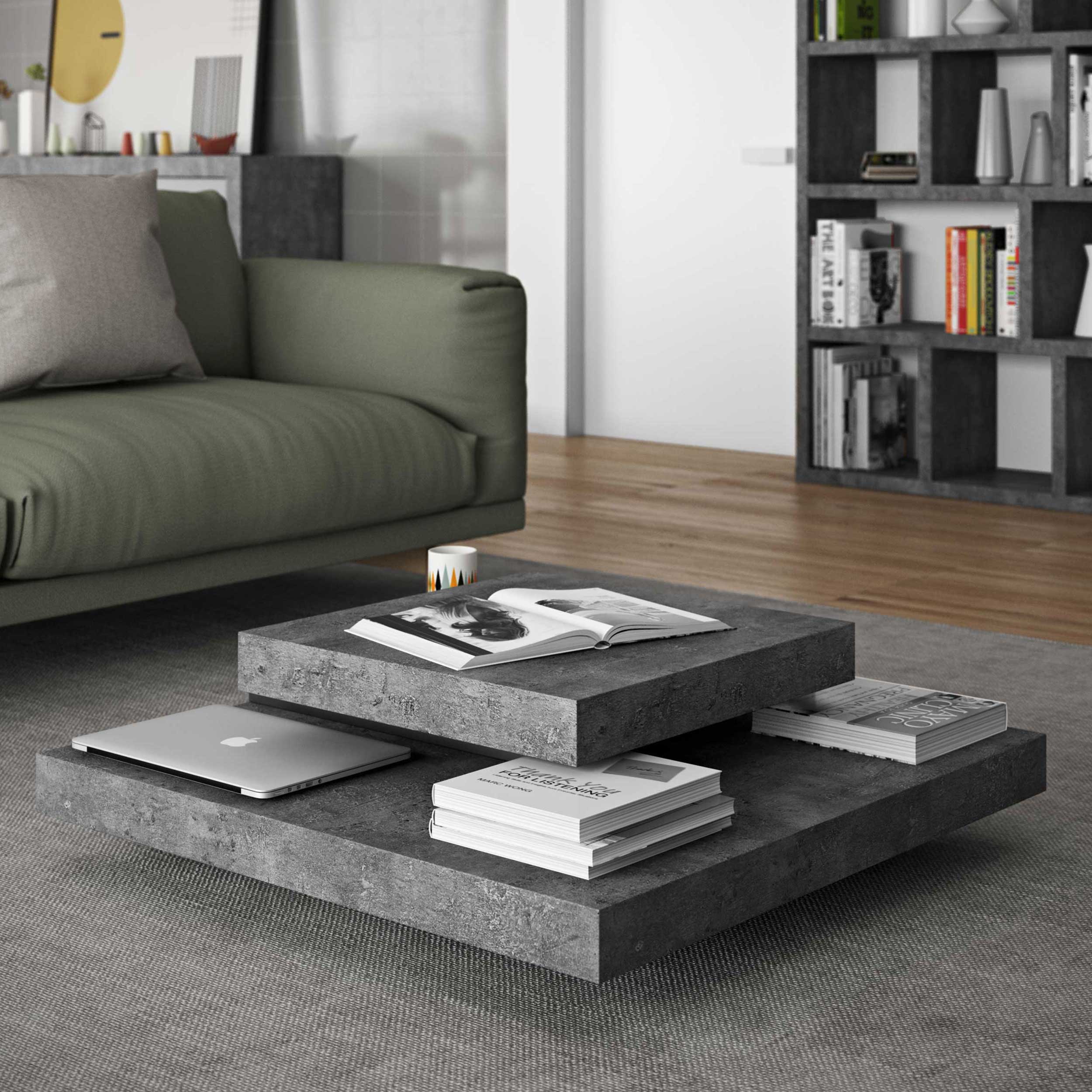 Table basse Slato 90x90 à 3 niveaux - béton/blanc