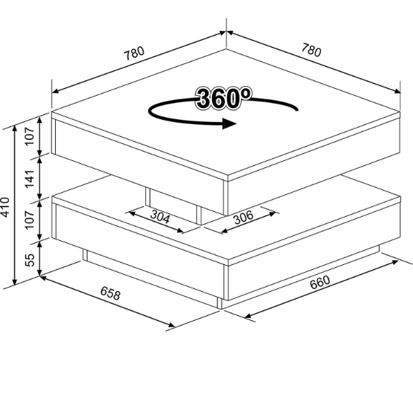Table basse Soho 78x78 cm avec plateau extensible - beige/gris - Image 3