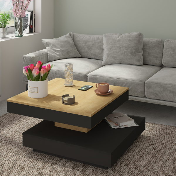 Table basse Soho 78x78 cm avec plateau extensible - beige/gris - Image 5
