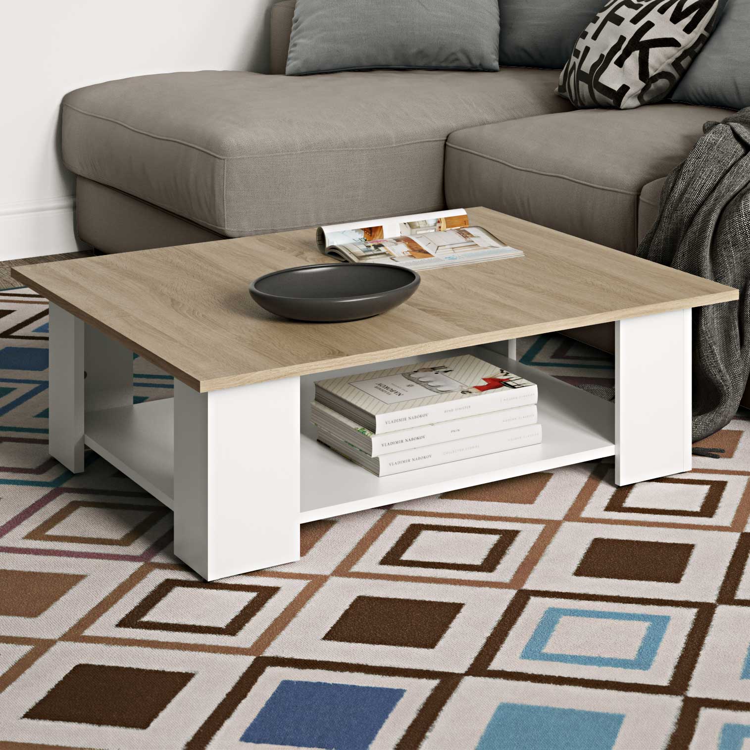 Table basse Square 67x67 - blanc/chêne - Image 1