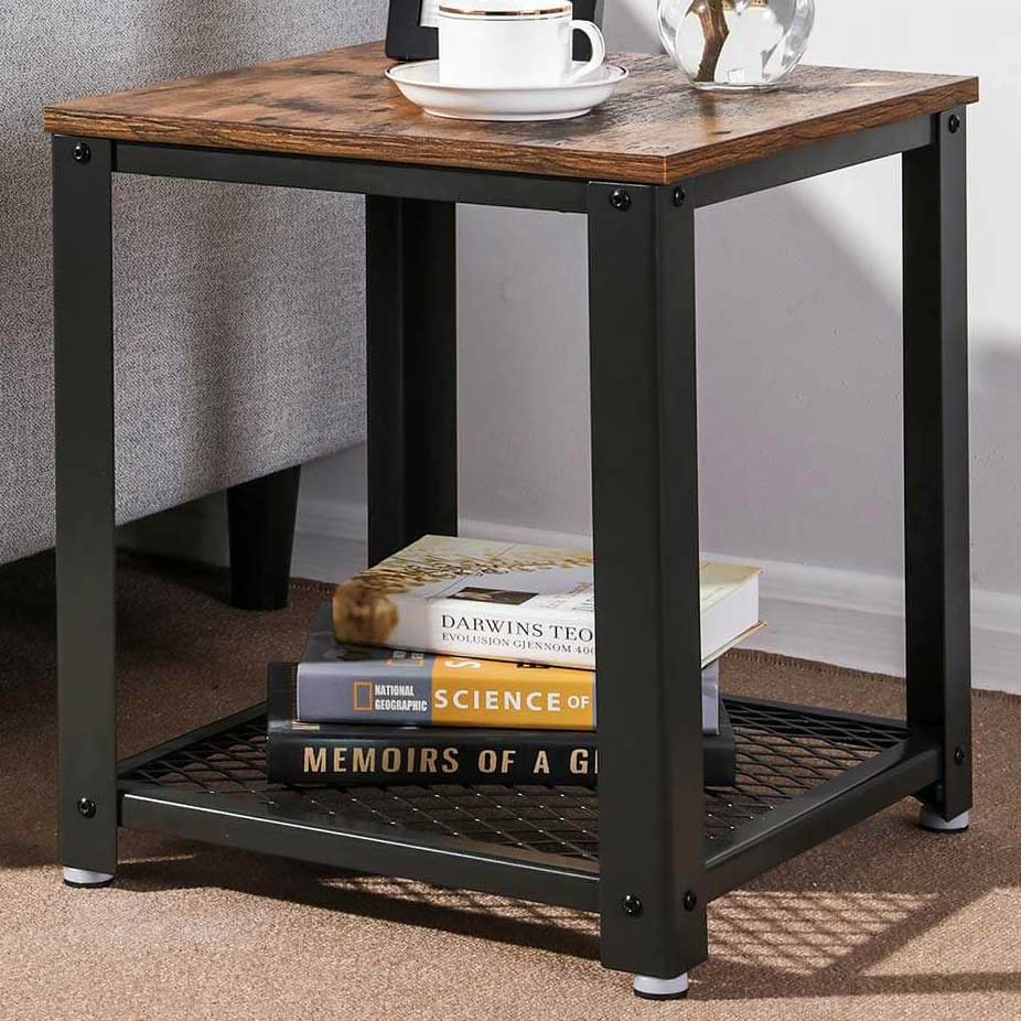 Table d'appoint Bill 45x45 1 tablette - brun rustique/noir - Image 1