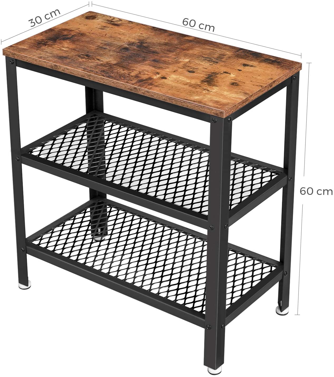 Table d'appoint Bill 60x30 2 tablettes - brun rustique/noir - Image 3