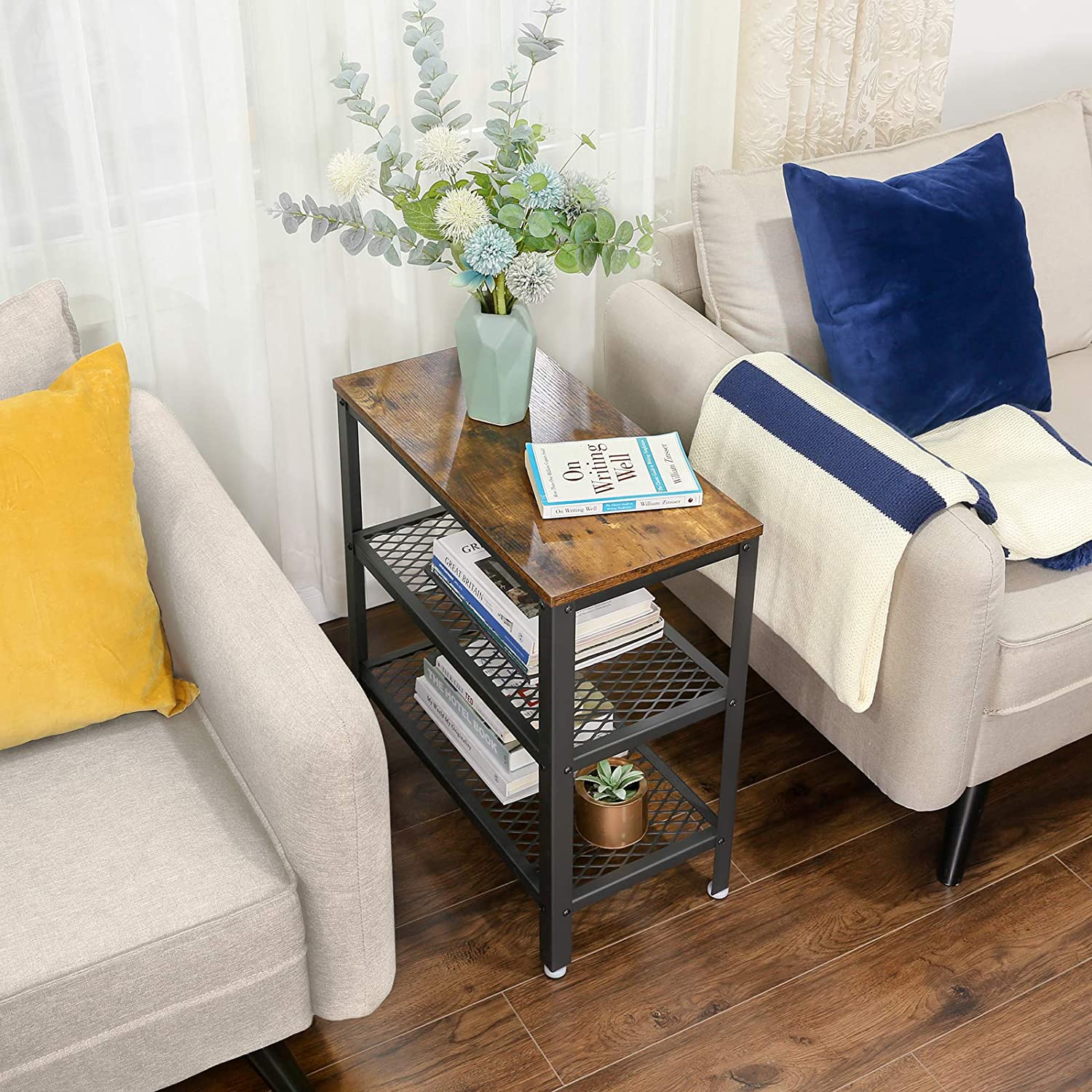 Table d'appoint Bill 60x30 2 tablettes - brun rustique/noir - Image 5