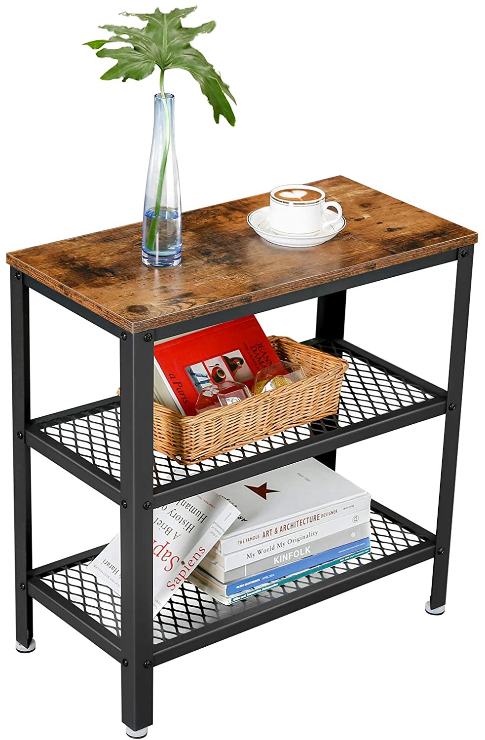 Table d'appoint Bill 60x30 2 tablettes - brun rustique/noir - Image 7