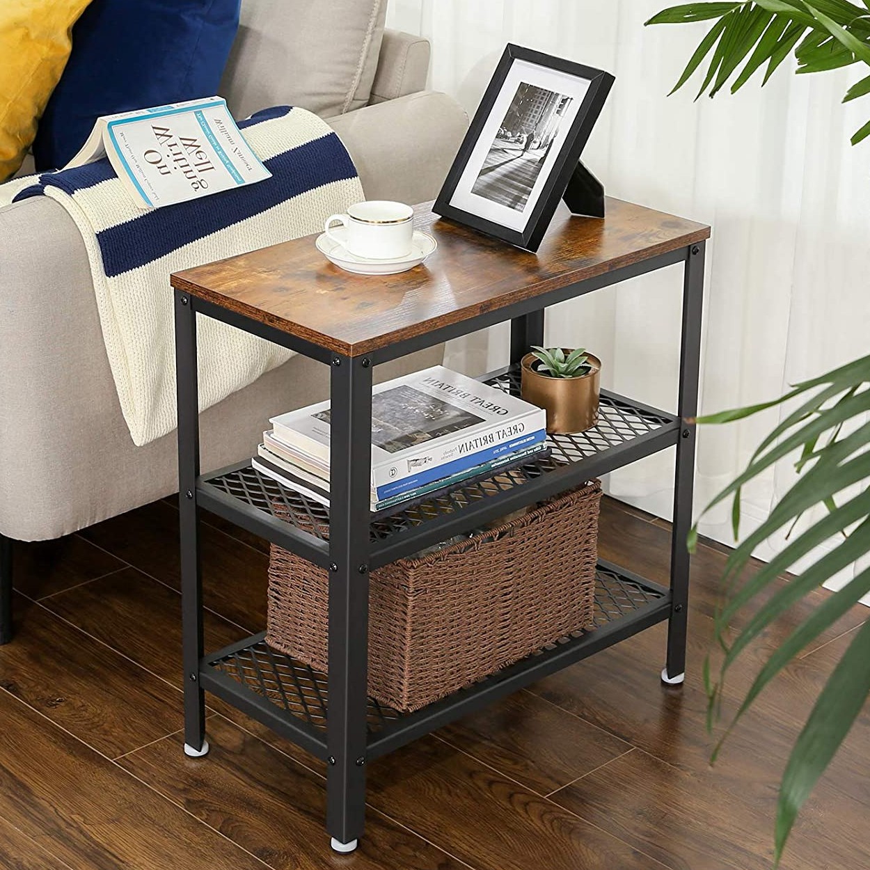 Table d'appoint Bill 60x30 2 tablettes - brun rustique/noir - Image 1