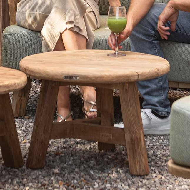 Table d'appoint extérieur Ferdau Ø80 - teck - Image 1