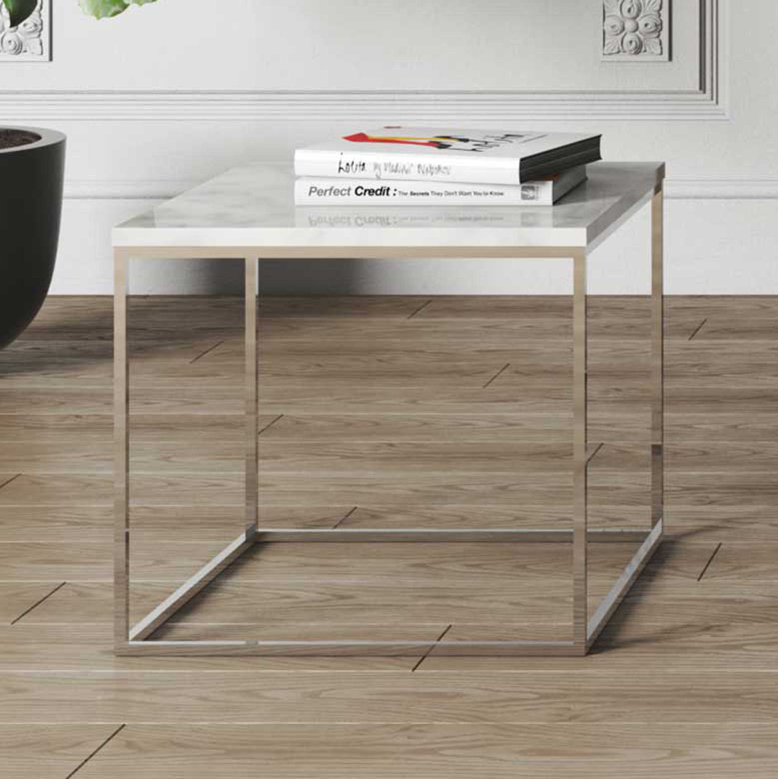 Table d'appoint Gleam 50x50 - marbre blanc/chrome - Image 1