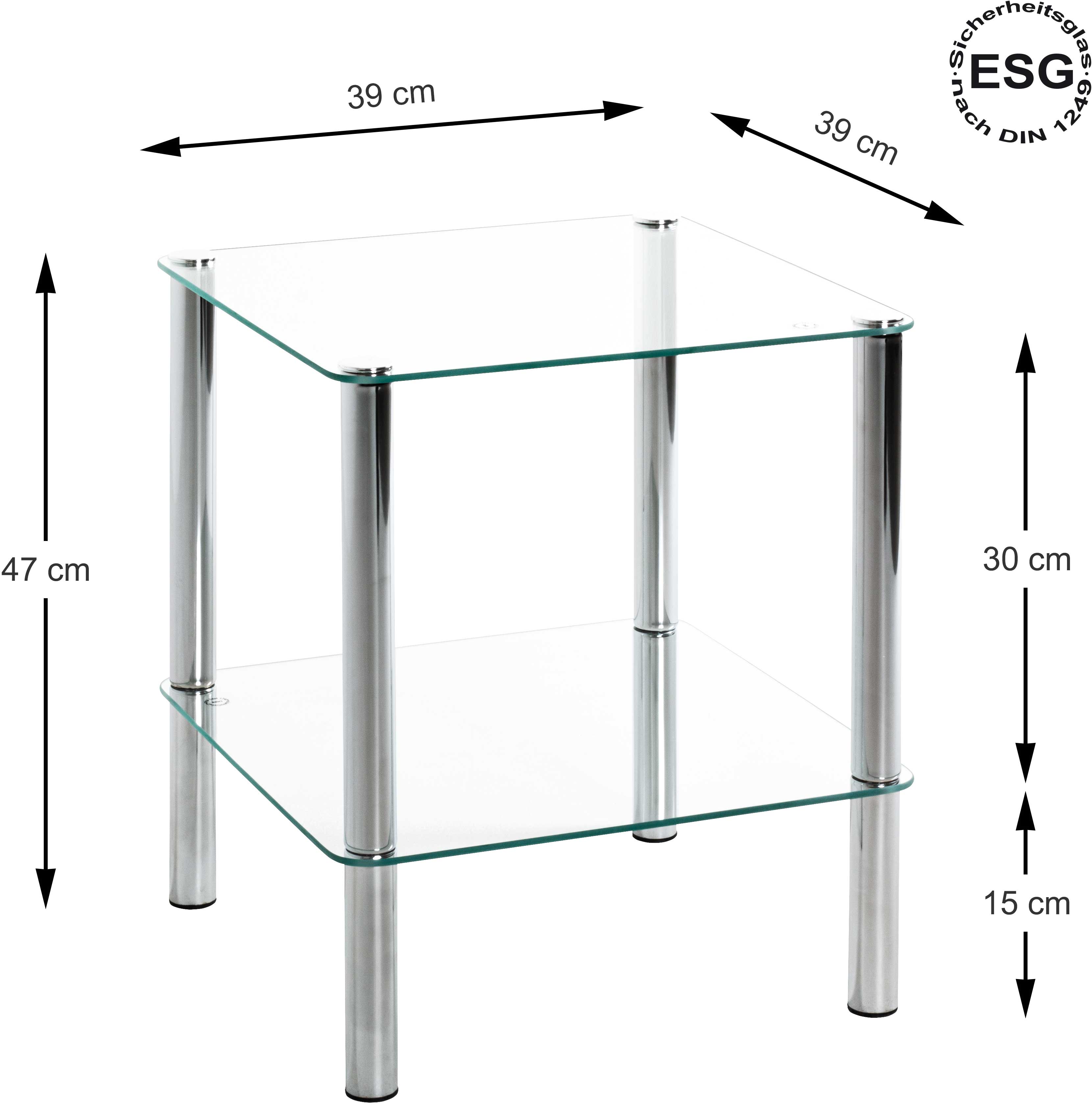 Table d'appoint Heiko 39x39cm - verre/chrome - Image 3