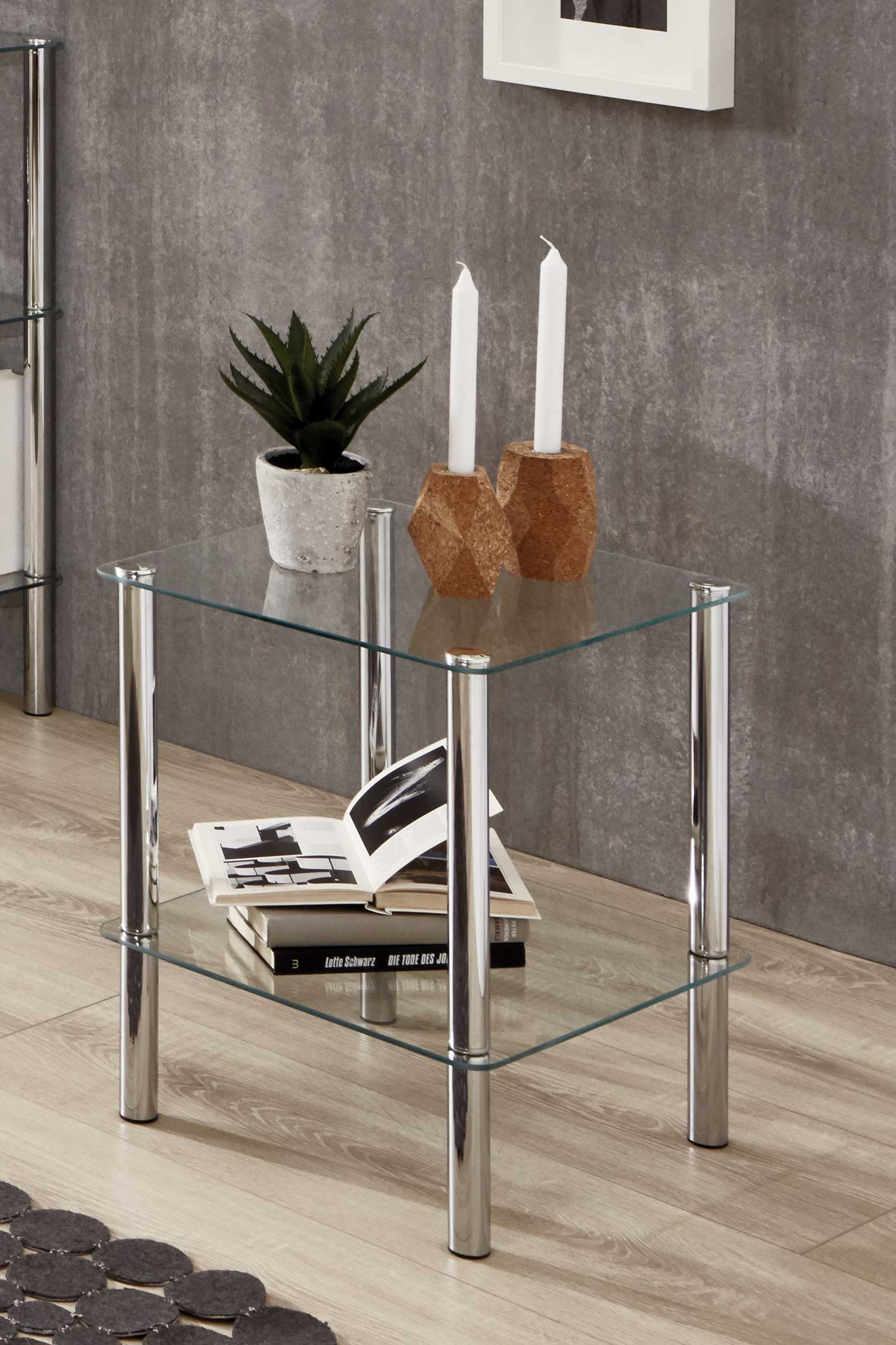 Table d'appoint Heiko 39x39cm - verre/chrome - Image 5