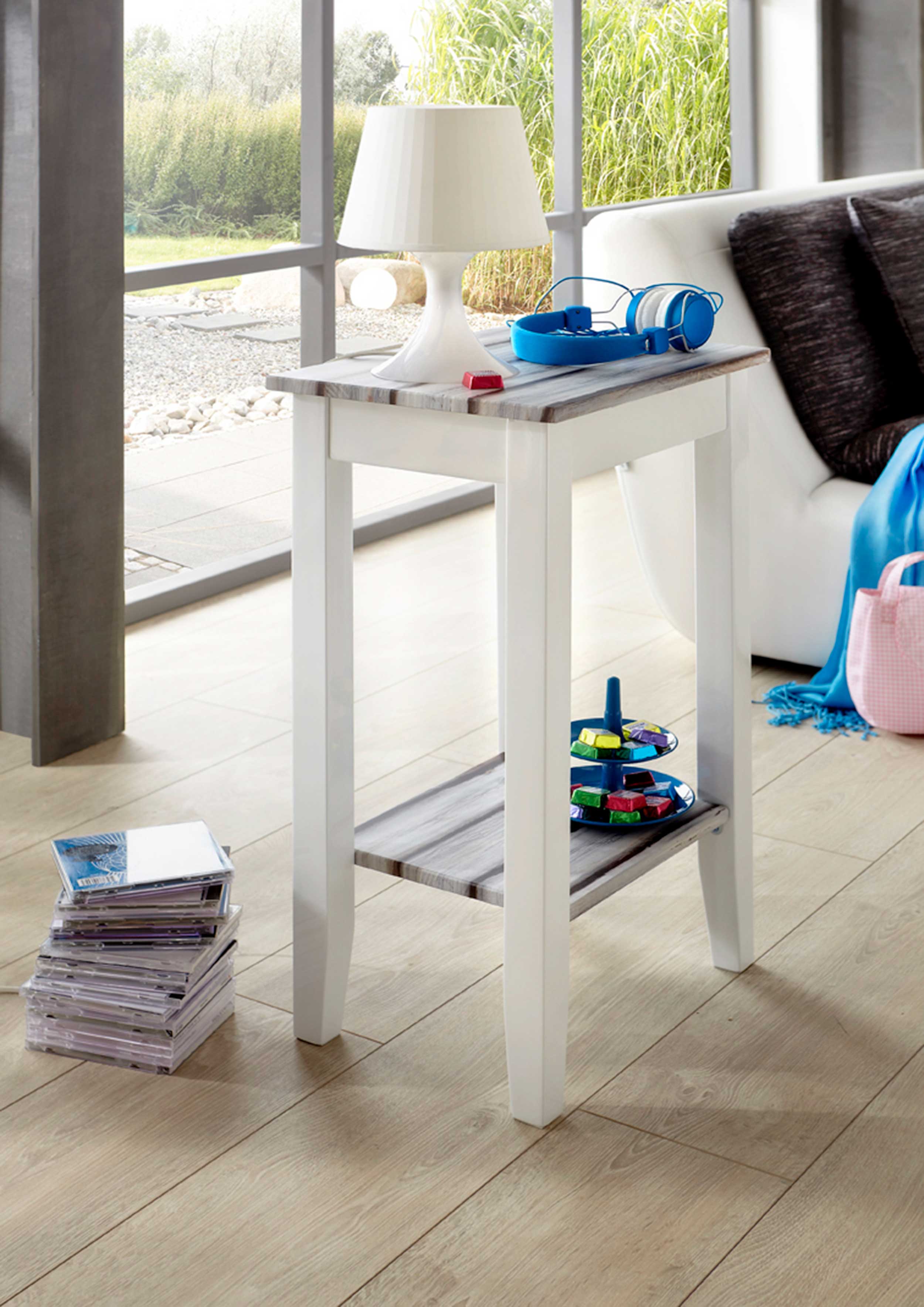 Table d'appoint Marik 40x30cm - blanc brillant/gris - Image 3